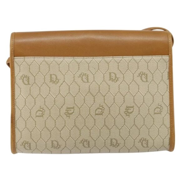 Christian Dior Honeycomb Canvas Shoulder Bag PVC Leather Beige Gold Auth BA7080 - Picture 3 of 16